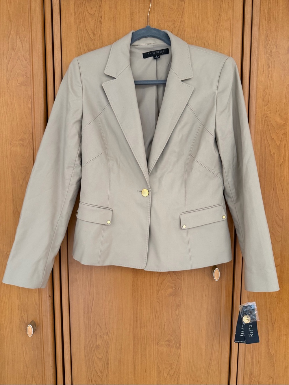 Anne Klein 100% Cotton Modern Fit Blazer Beige Size 8 NWT
